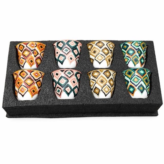 Boho geometrikus kerámia csésze 8 db-os ajándékkészlet kávéteához