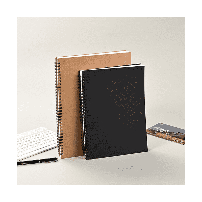 Egyedi Kraft fekete borítású spirális tekercses notebook