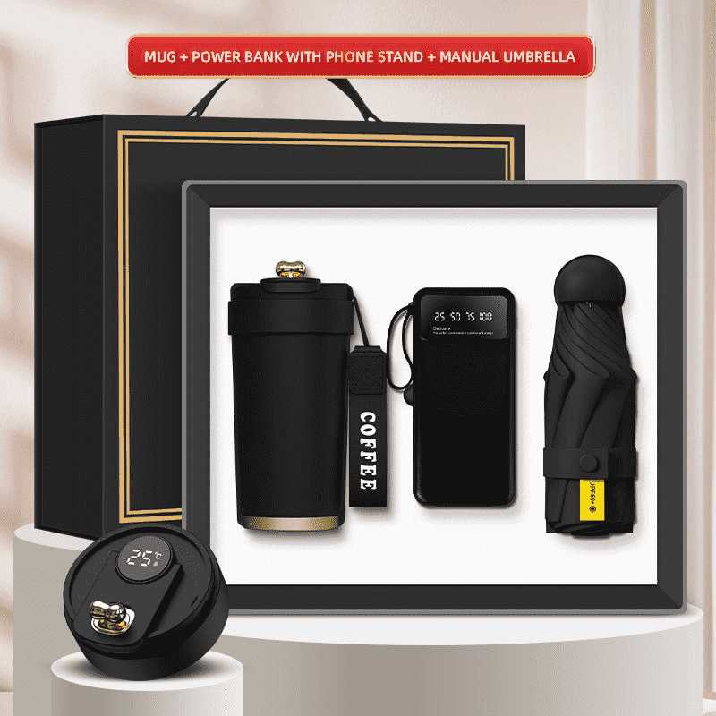 Egyedi logó 3 az 1-ben díszdobozos bögre Power Bank mini esernyő