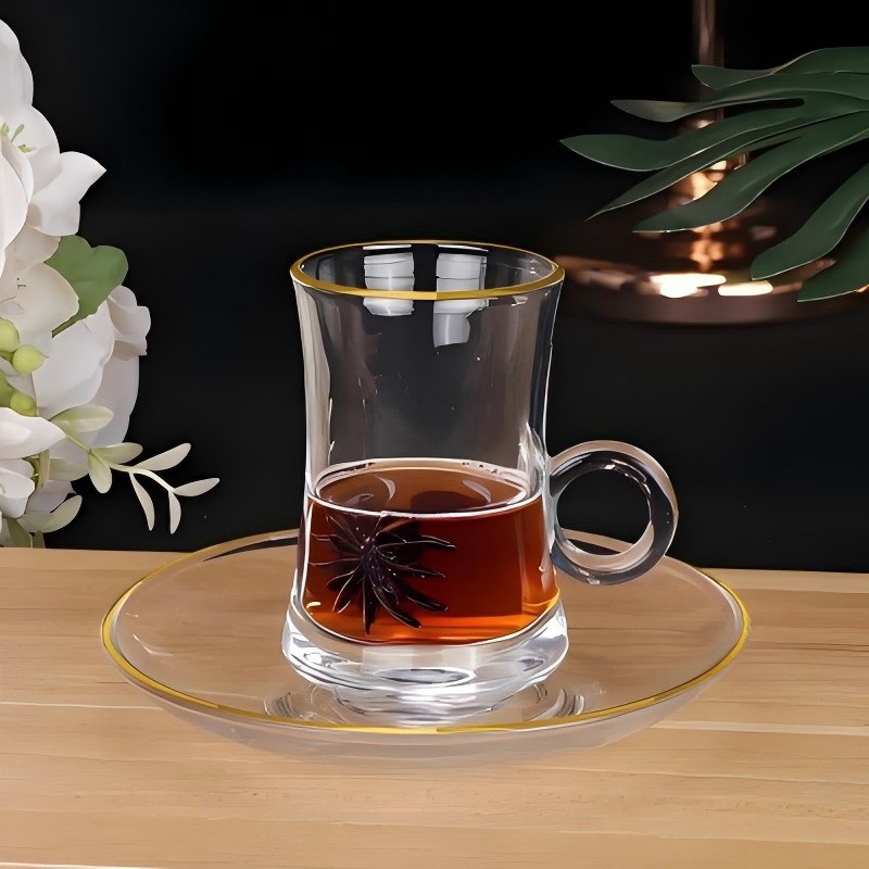 Vintage nyomtatott gyűrű fogantyú üveg tea csésze